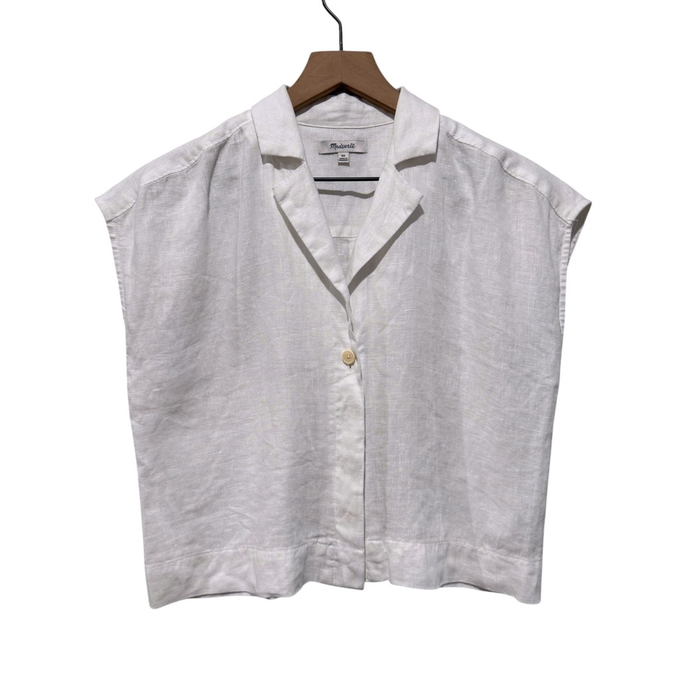 Madewell Womens Oversized Boxy 100% Linen Shirt Women Sz XS White Button Up